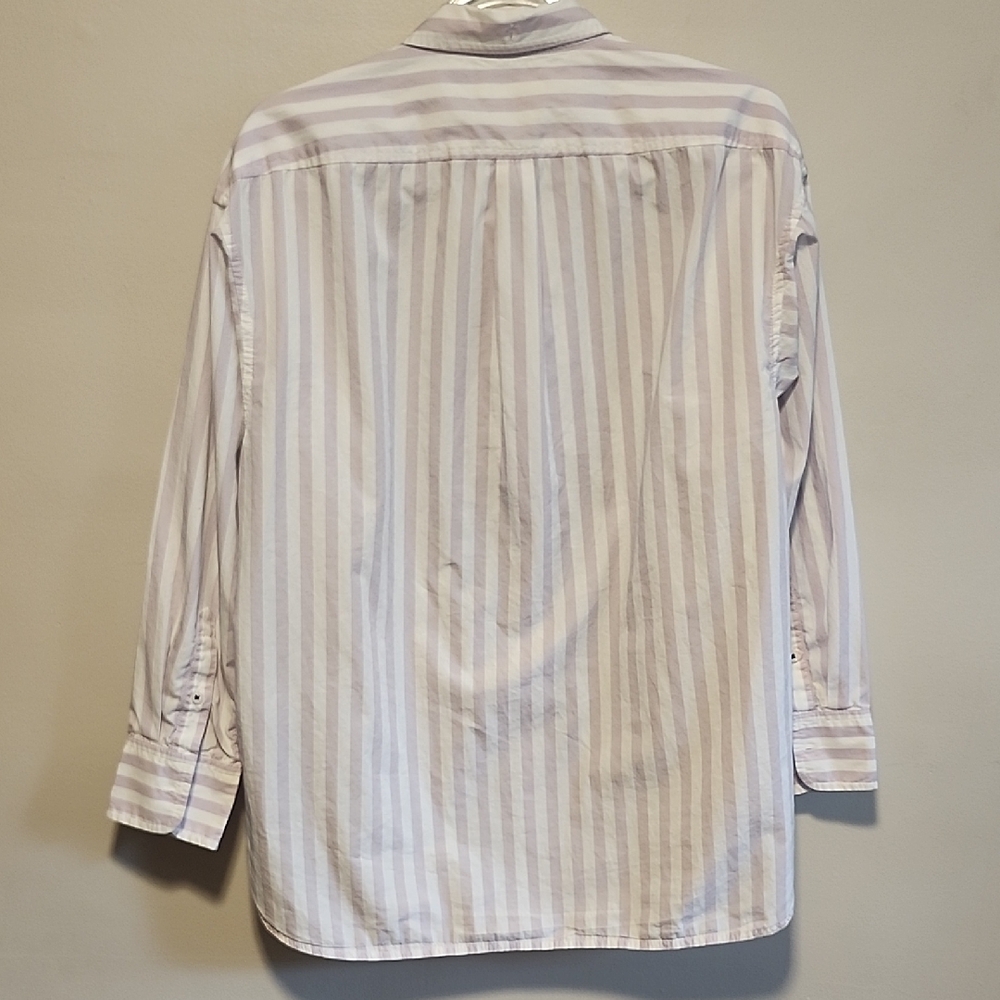 J. Crew Preppy Pastel Light Lavender White Relaxed Fit Striped Button Up 10 - Picture 6 of 8